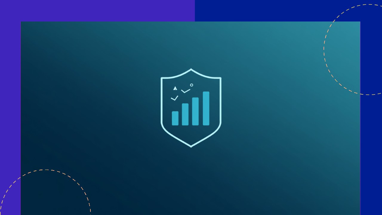 Risk management in finance with a shield, warning icons, and a risk dashboard
