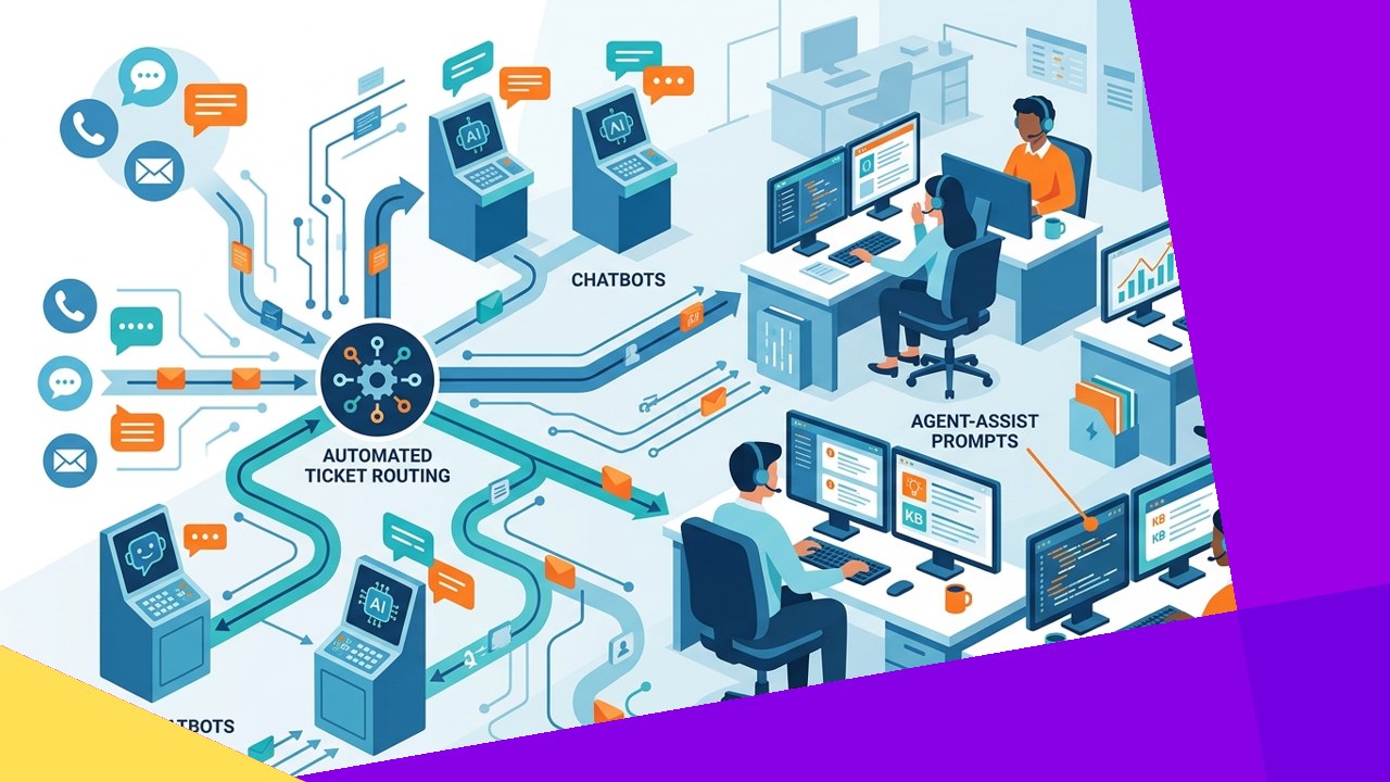 Support operations automation routing tickets and assisting agents in a contact center