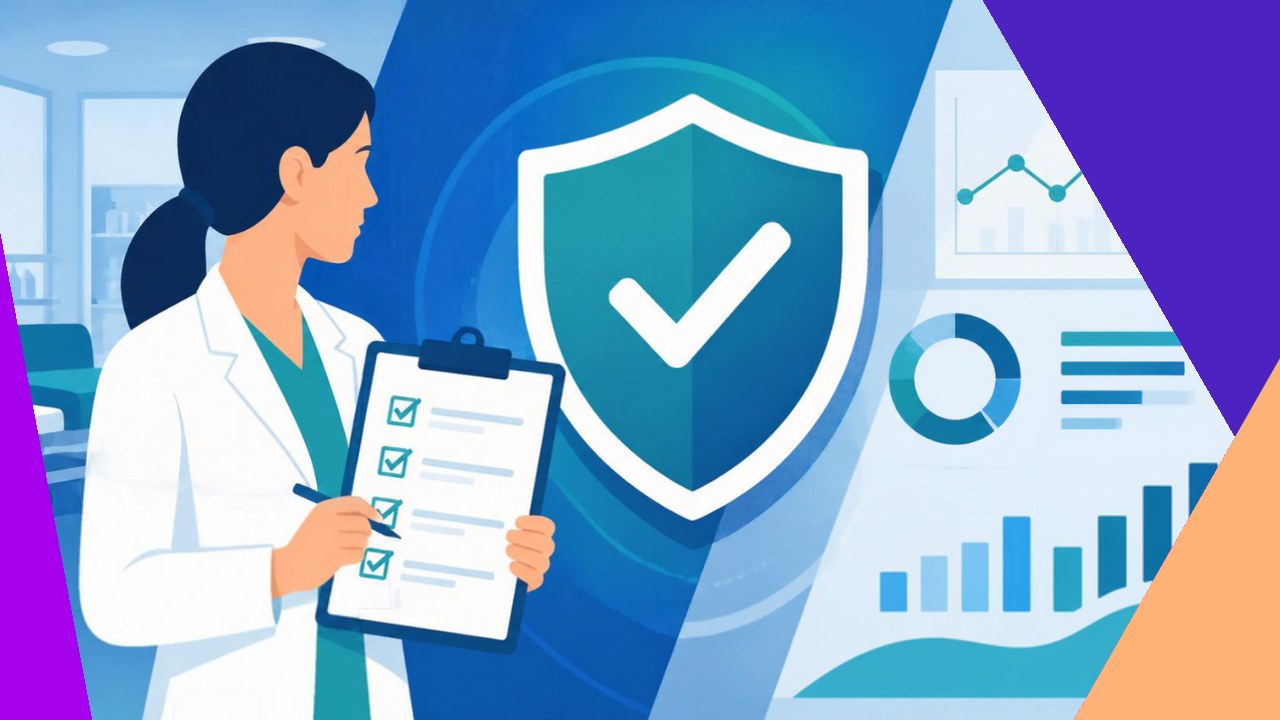 Healthcare quality assurance reviewing care standards, outcomes, and compliance