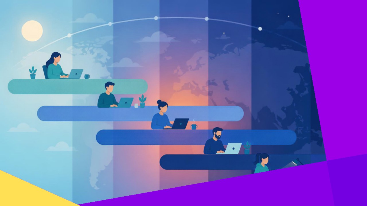 Time-shifting work patterns showing staggered working hours across a distributed team