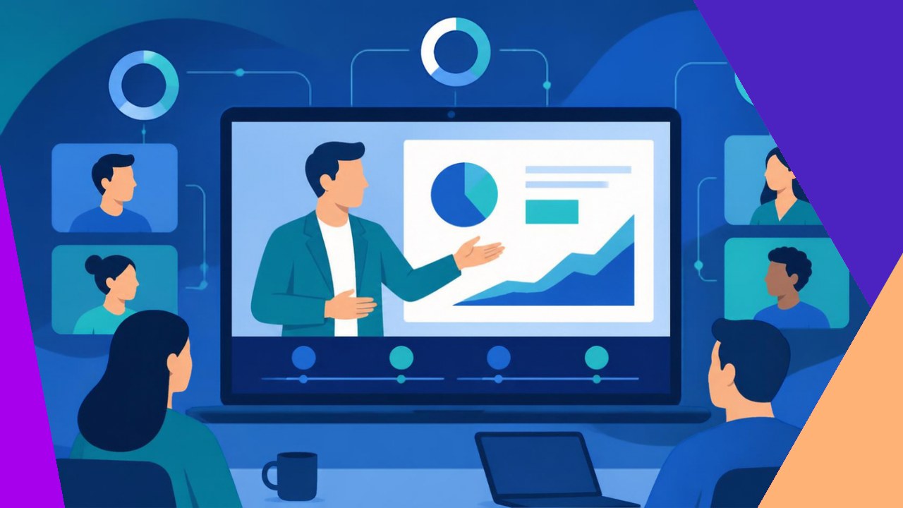 Virtual training session with an instructor presenting to remote learners on a call