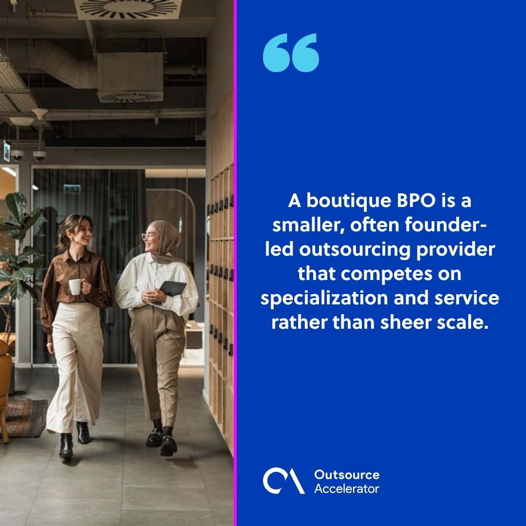 boutique BPO - two colleagues walking and talking through a modern office