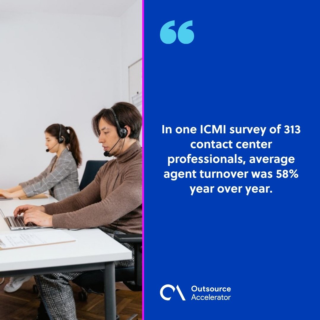 cost of agent attrition - two call center agents with headsets typing at their desks