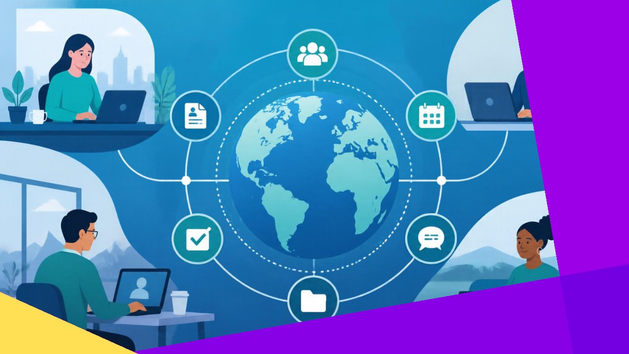 Distributed HR team members working across locations connected by shared HR tools