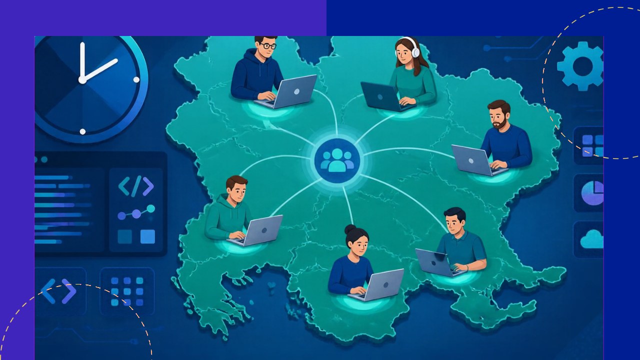 Eastern European developers coding across the Eastern Europe region