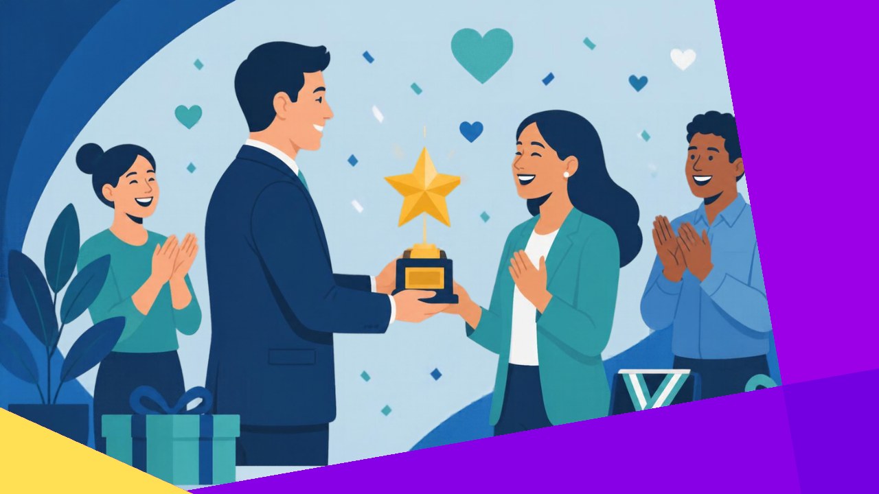 Employee recognition program rewarding staff with badges and appreciation