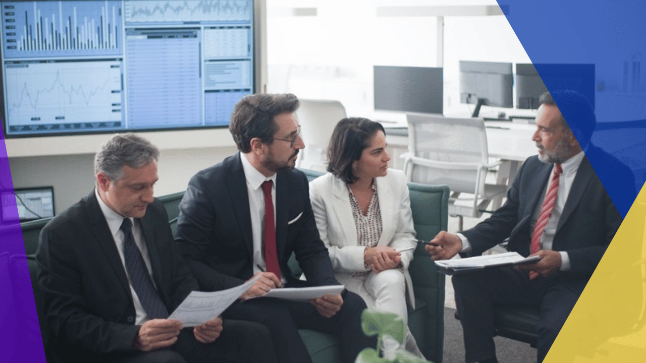 financial services AI consulting - finance professionals reviewing reports in an office