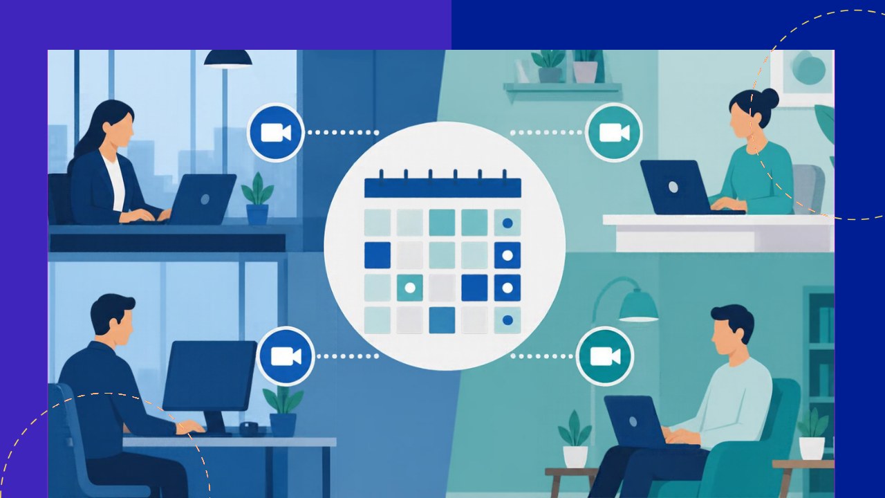 Hybrid workforce model blending on-site and remote employees on one team