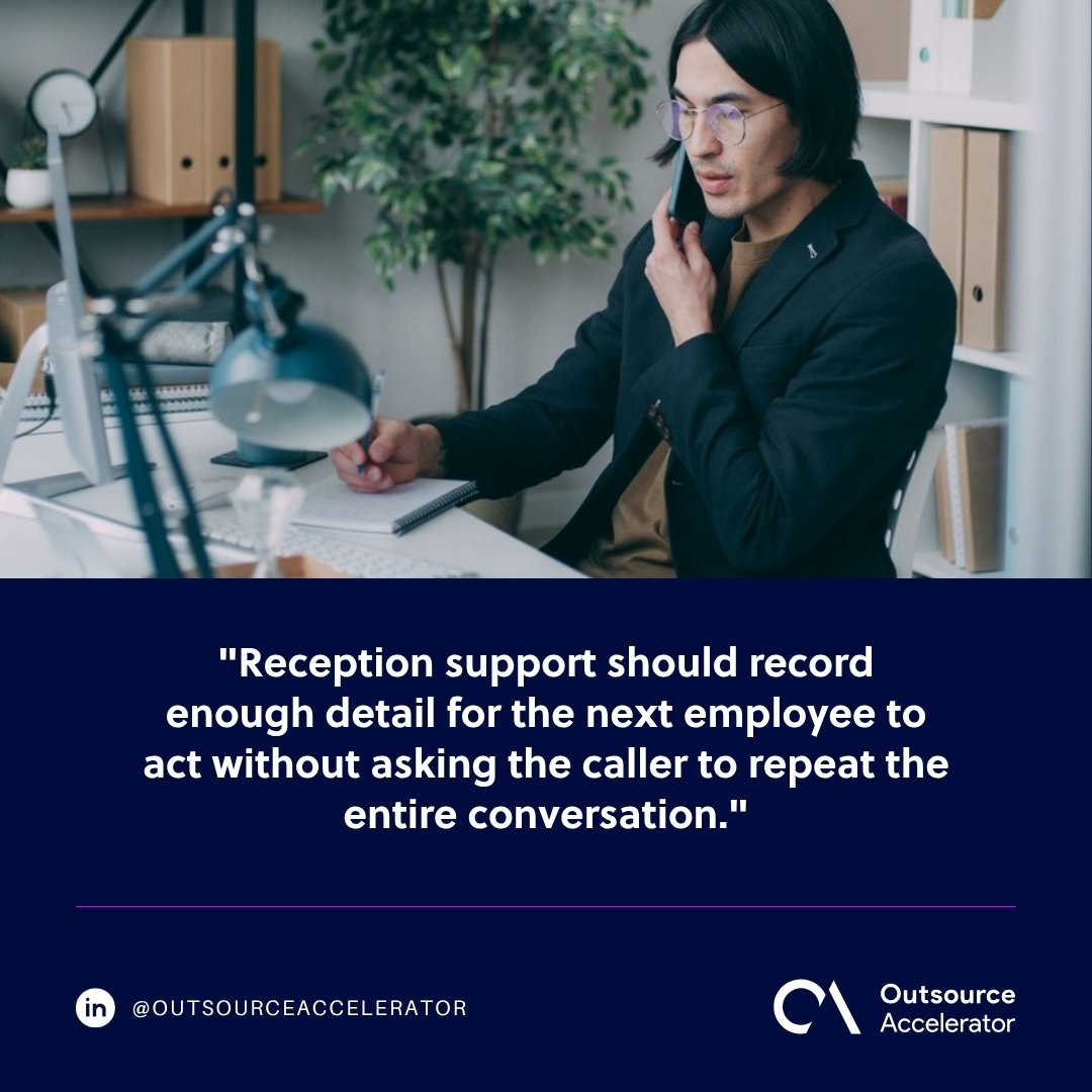 virtual receptionist services - man on a phone call writing notes at a desk