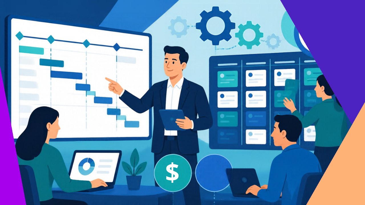 IT project management coordinating scope, timeline, and delivery of an IT project
