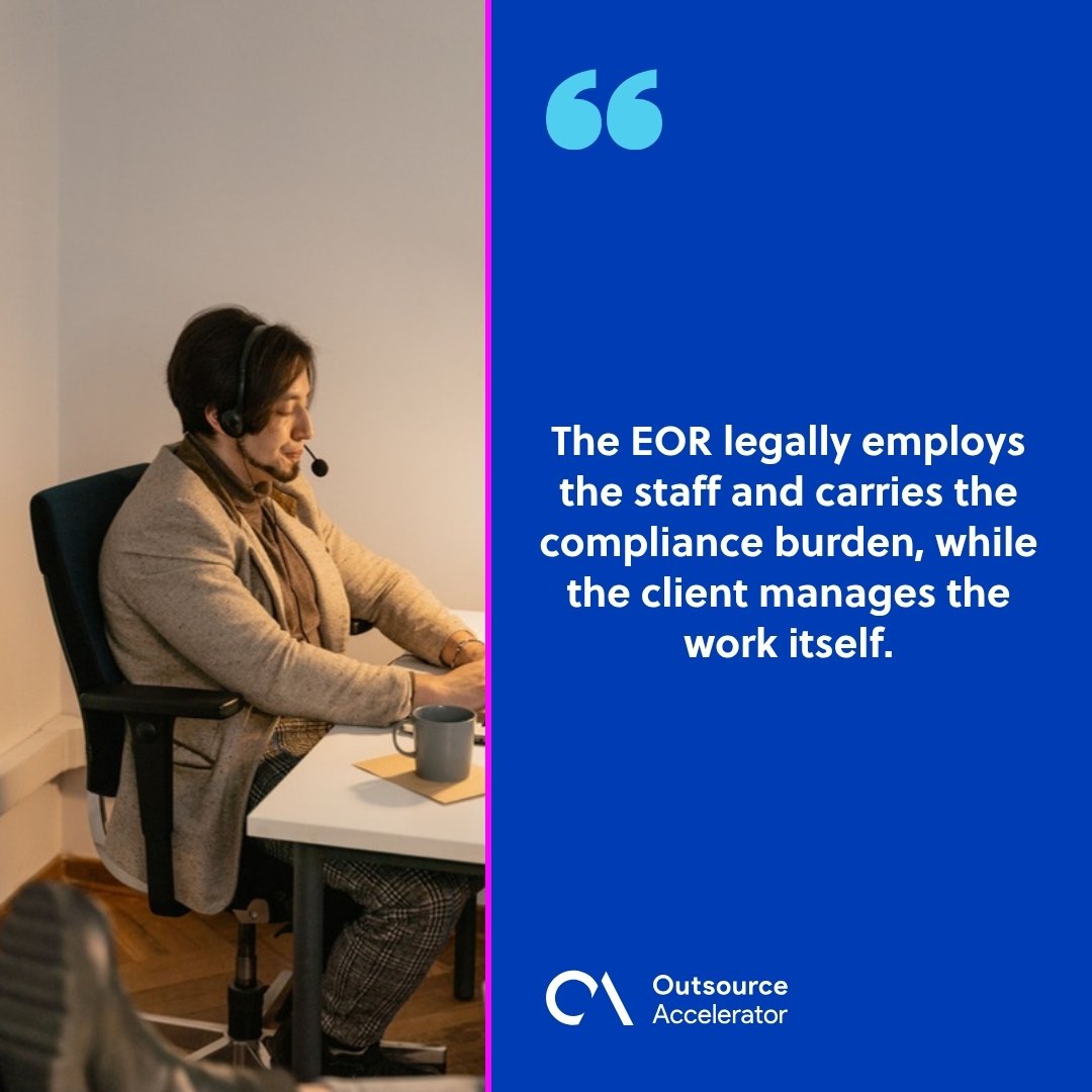 managing an offshore team through an EOR - an agent in a headset working at a laptop