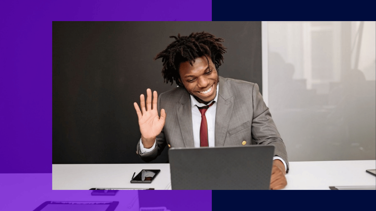 Offshore hire onboarding - a manager waving to a new remote hire on a video call