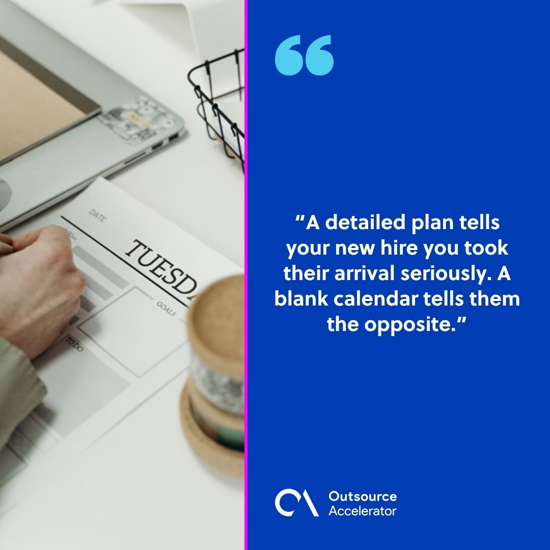Offshore hire onboarding - a hand writing a day plan in a weekly planner