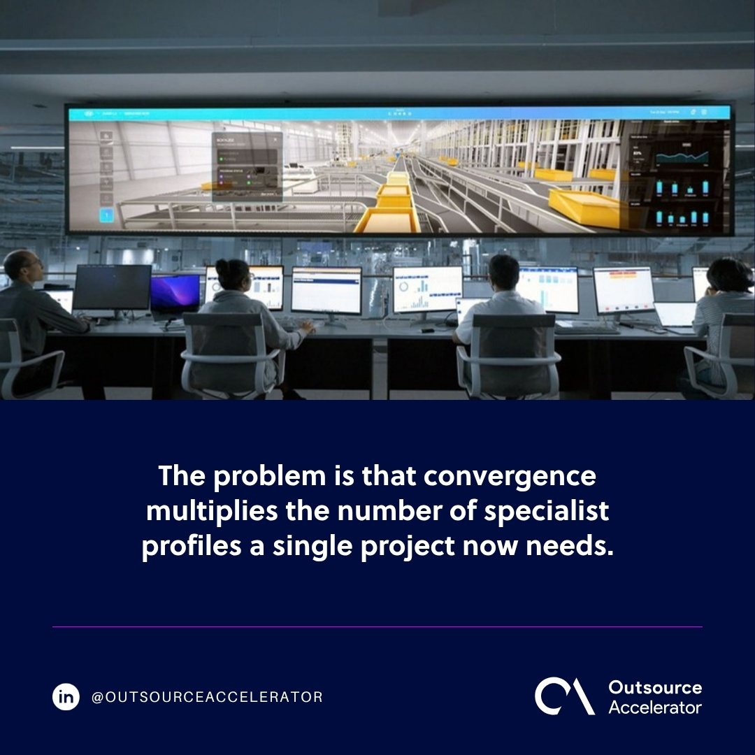 OT IT convergence staffing - operators monitoring an industrial control room