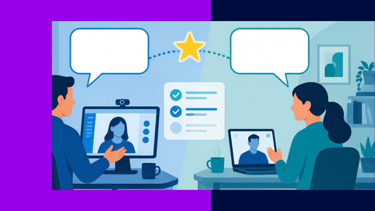 Remote employee feedback shared through video calls and online check-ins