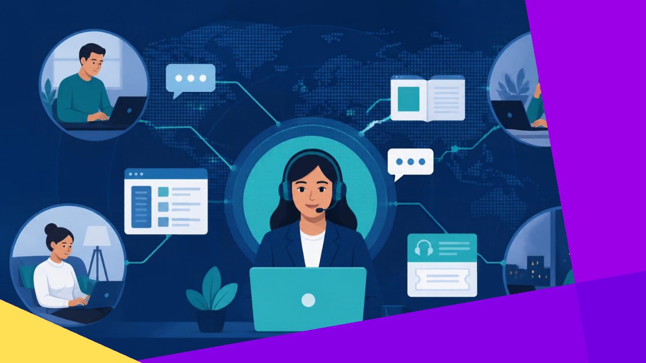 Remote HR support helping distributed employees from an online HR team