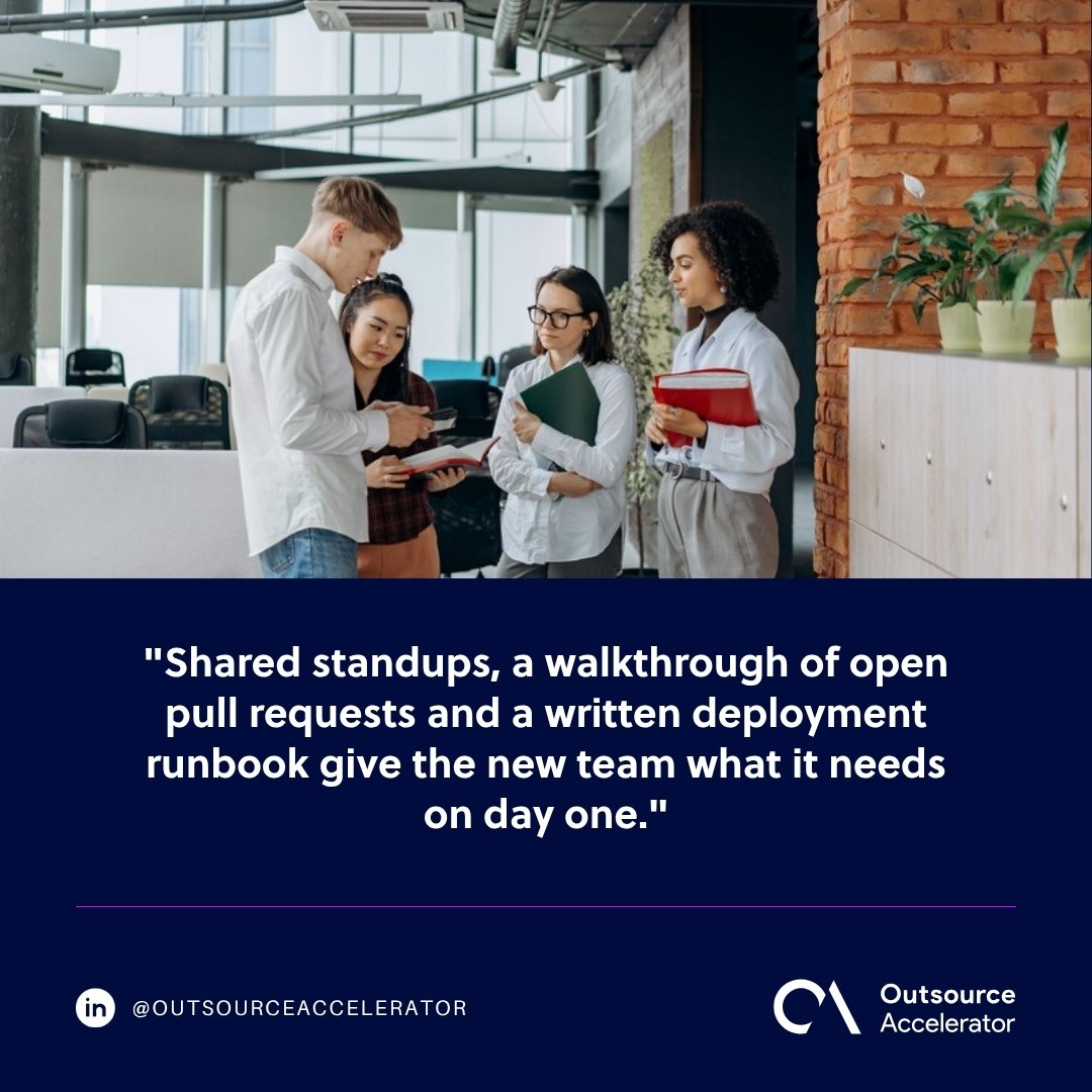 switching offshore development teams - a development team in a standup meeting