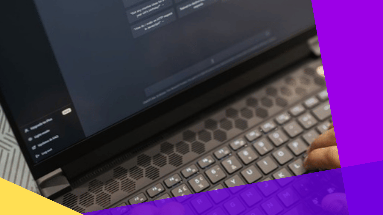 Virtual assistant AI skills - hands typing on a laptop running an AI assistant